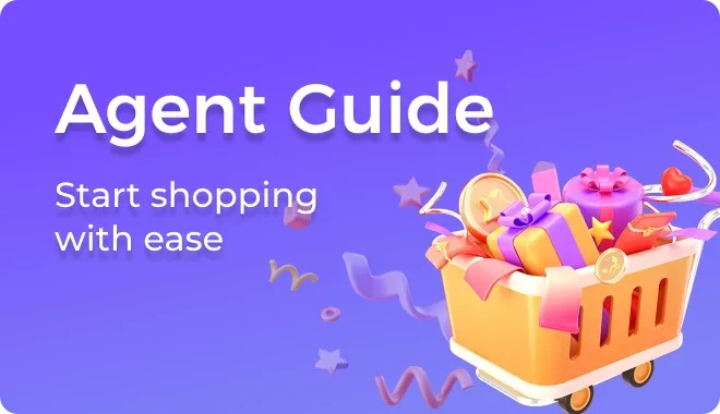 LoongBuy agent guide card with a shopping cart illustration and the line start shopping with ease