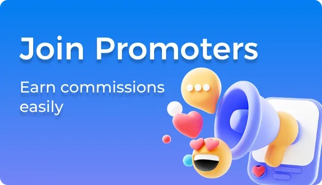 LoongBuy promoters card with a megaphone illustration and the line earn commissions easily