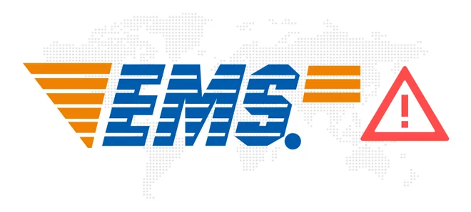 Notice graphic with a courier logo and a warning triangle over a dotted world map
