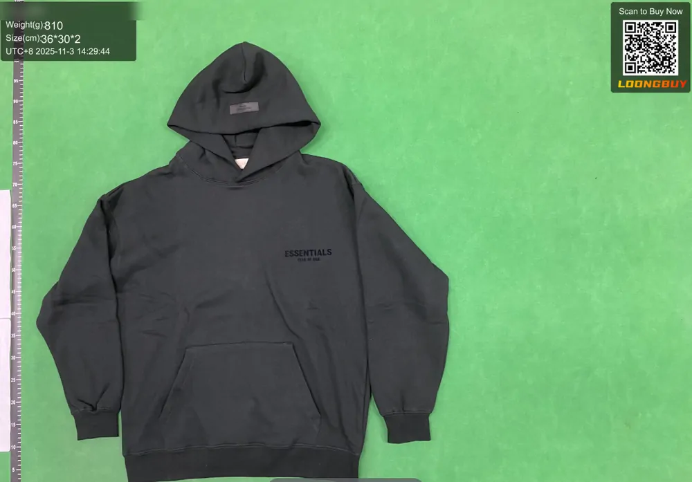 A warehouse inspection photo of a hoodie